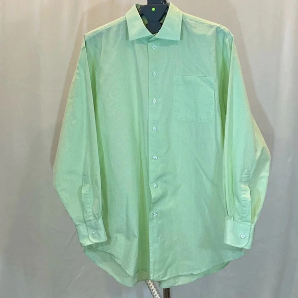 Nautica Men's Button-Up Green Checked Dress Shirt 100% Cotton Size 17 - Picture 1 of 4